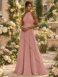 Wrap Pleated Prom Dress Halter A-line Chiffon Formal Wedding Dress