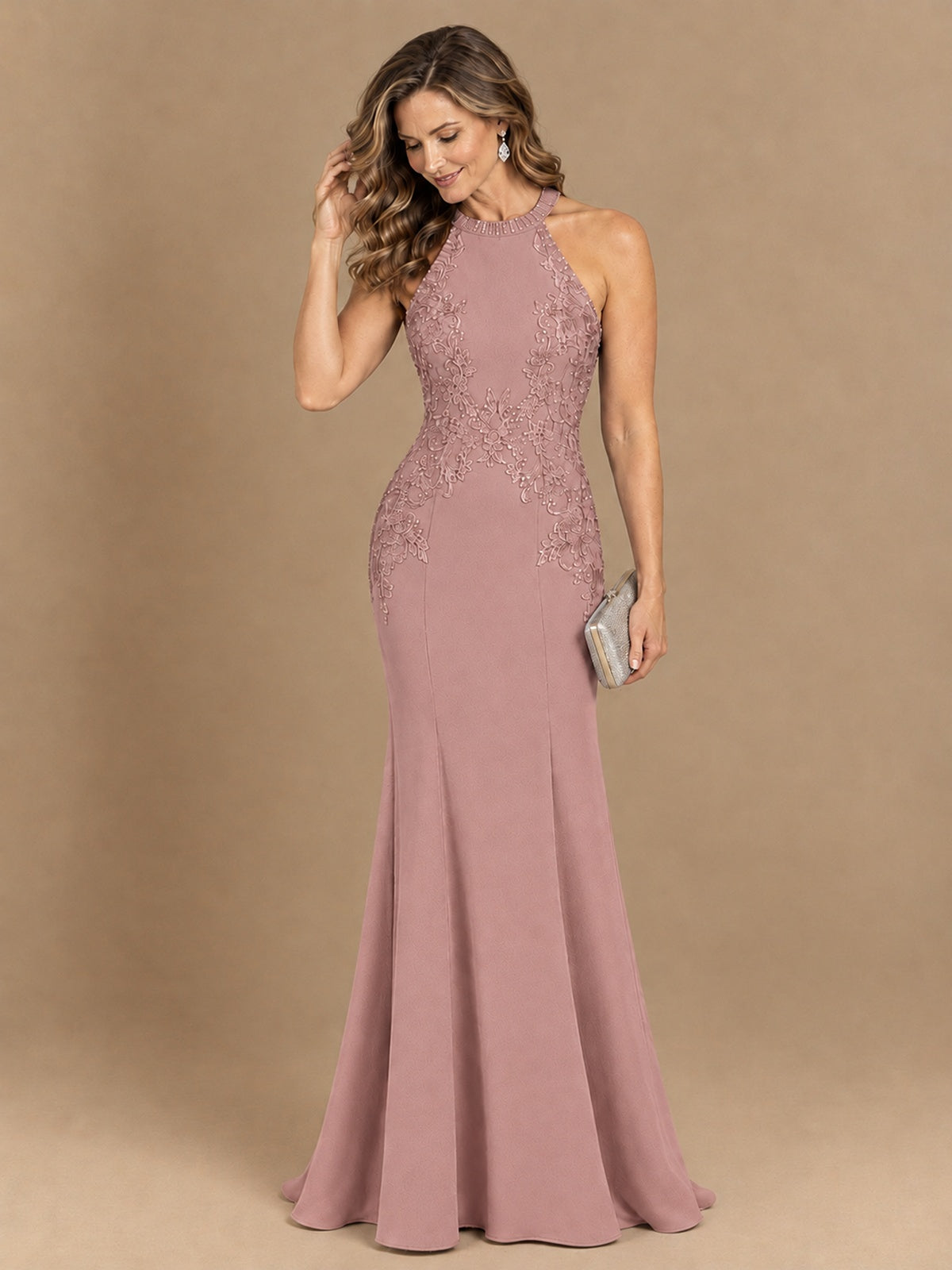 Halter Neckline Lace Appliques Mother of The Bride Dresses