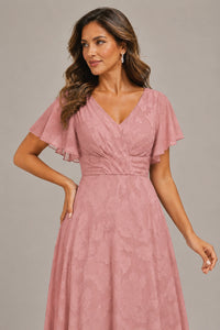 Jovellee Floral Chiffon A-Line Mother of the Bride Dress with Flutter Sleeves