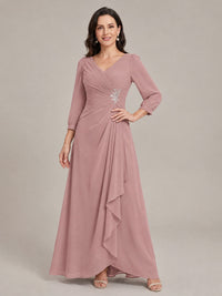 V-Neck Pleated Chiffon Mother of the Bride Dress with Flutter Sleeves