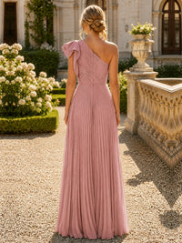 One Shoulder Pleated Chiffon A-Line Floor-Length Bridesmaid Dress