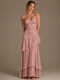 Spaghetti Strap Tiered Ruffles Chiffon Prom Dress