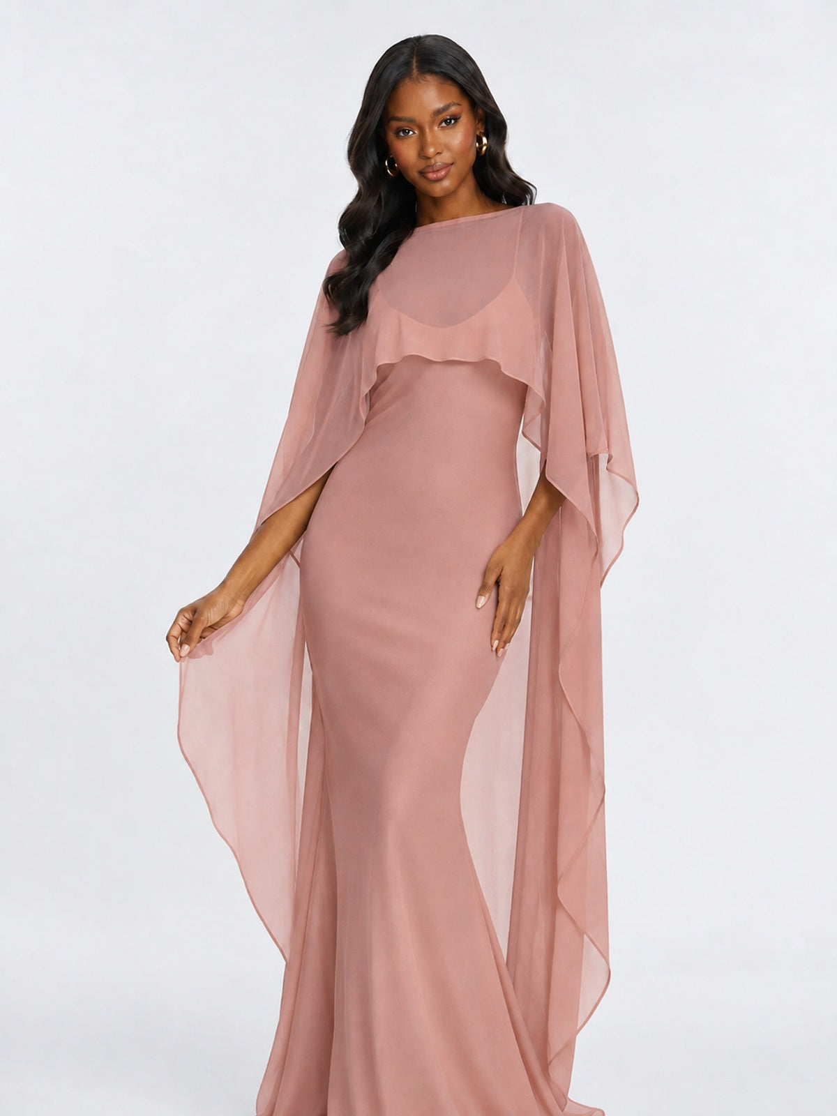 Satin Cape Prom Dresses Meramid Maxi Dress