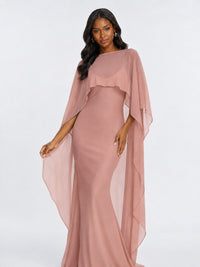 Satin Cape Prom Dresses Meramid Maxi Dress
