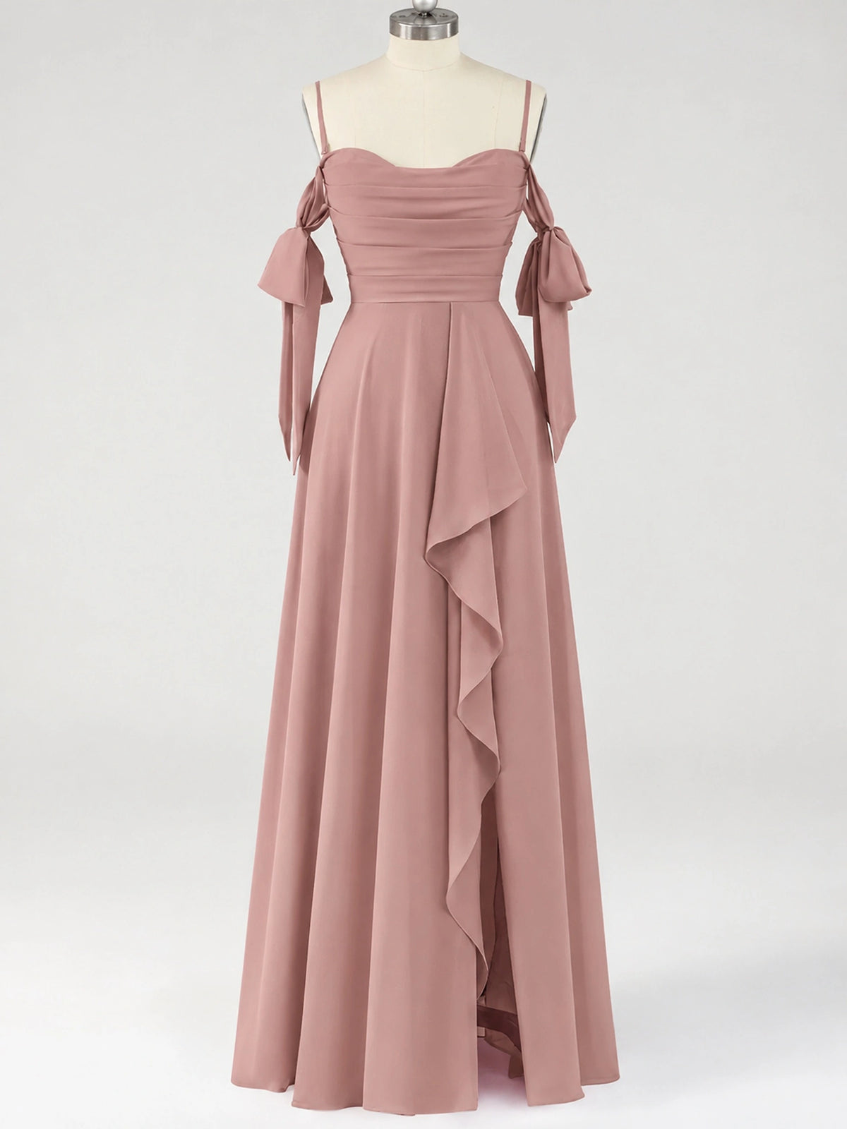 A-Line Ruffles Chiffon Bridesmaid Dress with Slit