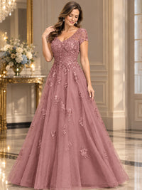 Lace Appliques A-line Mother of The Bride Dresses with Short Sleeves