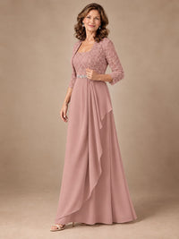 Blush Pink A-Line Mother of the Bride Dress with Lace Jacket and Ruffles