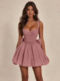 Sweetheart Glitter Tulle Puffy Mini Dress with Bow