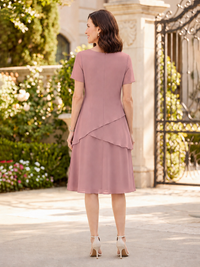 Tiered Chiffon Mother of The Bride Dress with Short Sleeve