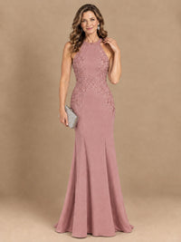 Halter Neckline Lace Appliques Mother of The Bride Dresses