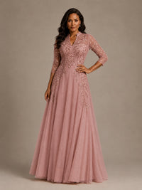Embellished Appliques Mother of the Bride Dress with 3/4 Sleeves