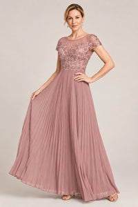 Embroidered Lace Pleated Mother of the Bride Dress