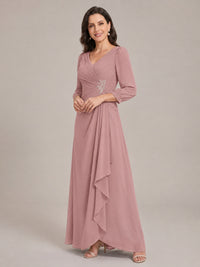 V-Neck Pleated Chiffon Mother of the Bride Dress with Flutter Sleeves
