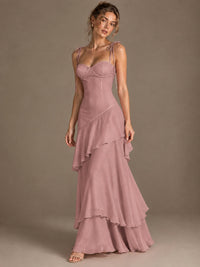 Spaghetti Strap Tiered Ruffles Chiffon Prom Dress