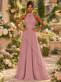 Wrap Pleated Prom Dress Halter A-line Chiffon Formal Wedding Dress