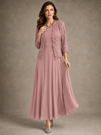 2-Piece Chiffon Mother of the Bride Dress with Lace Jacket