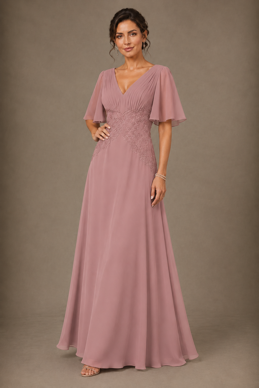 A-Line Chiffon Mother of the Bride Dress with Applique