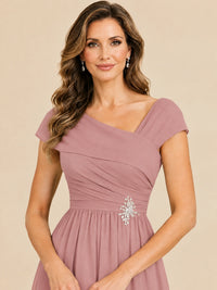 Cap Sleeve Mother of The Bride Dresses Long Chiffon Formal Gowns