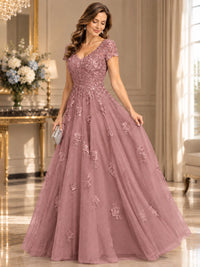 Lace Appliques A-line Mother of The Bride Dresses with Short Sleeves