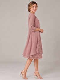 Tea Length Sequin Lace Mother of The Bride Dress with Chiffon Jacket