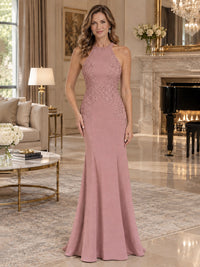 Halter Neckline Lace Appliques Mother of The Bride Dresses