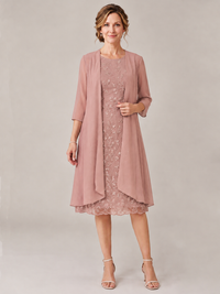 Tea Length Sequin Lace Mother of The Bride Dress with Chiffon Jacket