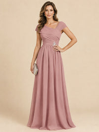 Cap Sleeve Mother of The Bride Dresses Long Chiffon Formal Gowns