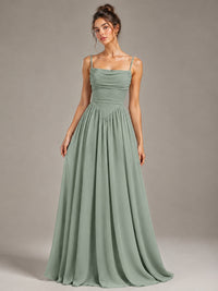 Spaghetti Strap Ruched Chiffon Maxi Dress with Backless
