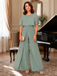 Chiffon Mother of the Bride Jumpsuit with Layered Cape Sleeves
