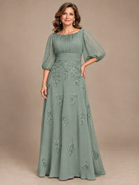 A-Line Mother of the Bride Dress with Sheer Puff Sleeves