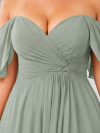 Off Shoulder Chiffon Bridesmaid Dress with Slit