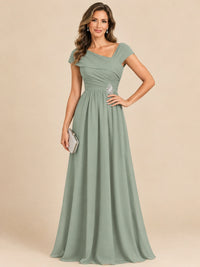 Cap Sleeve Mother of The Bride Dresses Long Chiffon Formal Gowns