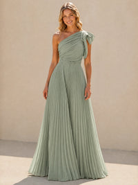 One Shoulder Pleated Chiffon A-Line Floor-Length Bridesmaid Dress