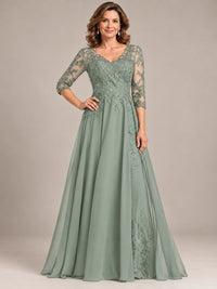 Sequin Lace A-Line Mother of the Bride Dress with 3/4 Sleeves