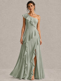 Sage Green One Shoulder Ruffle Bridesmaid Dress