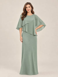 Dusty Sage-Chiffon 2 Piece A Line Mother of The Bride Dresses with Cape