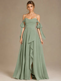 A-Line Ruffles Chiffon Bridesmaid Dress with Slit