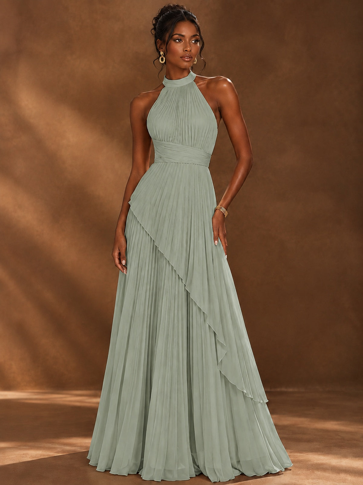 Wrap Pleated Prom Dress Halter A-line Chiffon Formal Wedding Dress