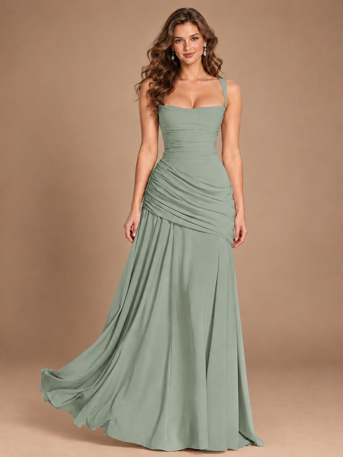 Butter Yellow Square Neck Ruched A-Line Prom Dress