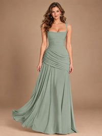 Butter Yellow Square Neck Ruched A-Line Prom Dress