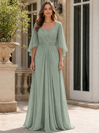 Elegant V-Neck Sequined Chiffon Mother of the Bride Dress with Flutter Sleeves