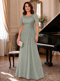 Elegant Applique Chiffon Mother of the Bride Dress with Cape Sleeves