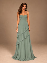 Sweetheart A-Line Ruffle Prom Dress with Spaghetti Straps