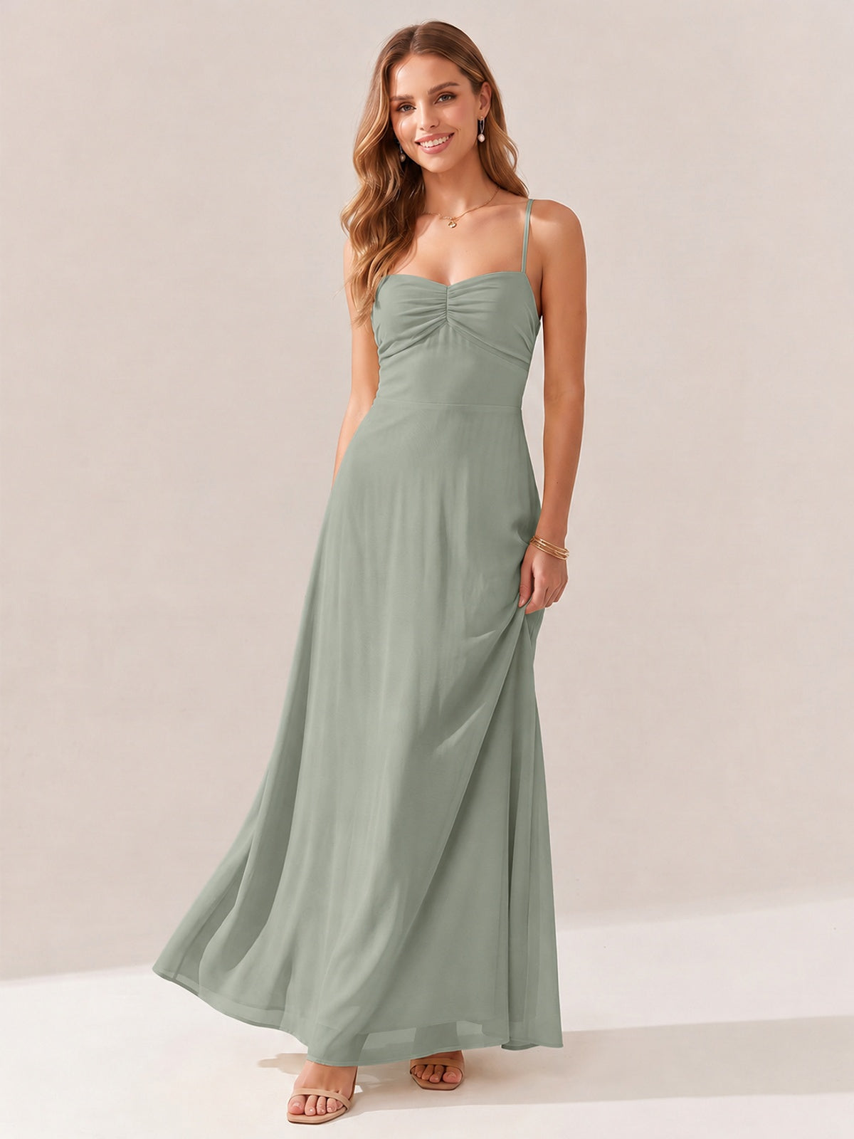JOVELLEE Yellow Sweetheart Ruched Bust Chiffon Maxi Dress