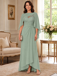 Elegant Chiffon Mother of the Bride Dress with Lace Applique and Cape Sleeves
