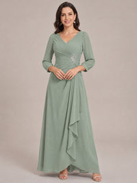 Dusty Sage-Long Sleeve Chiffon Beaded Mother of The Bride Dresses for Women