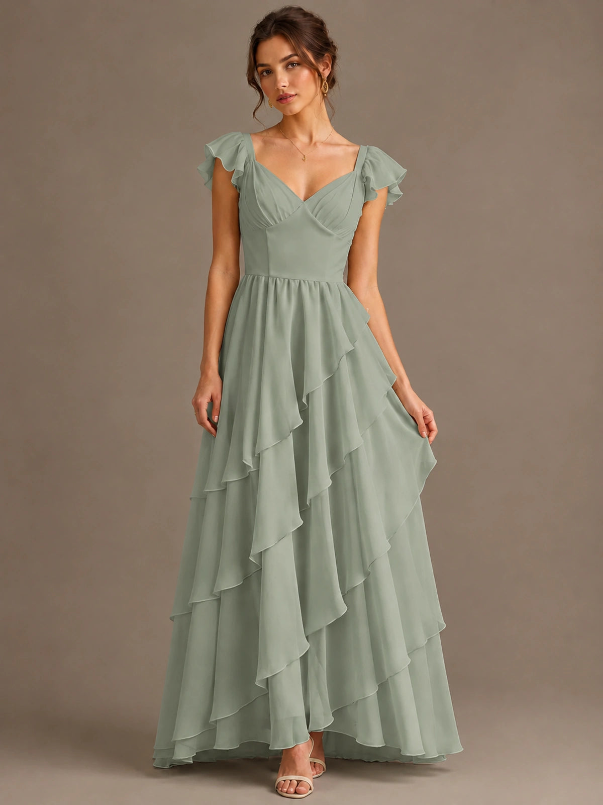Ruffle Tiered V Neck Maxi Dress
