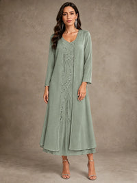 Sequin Chiffon Mother of the Bride Dress with Jacket