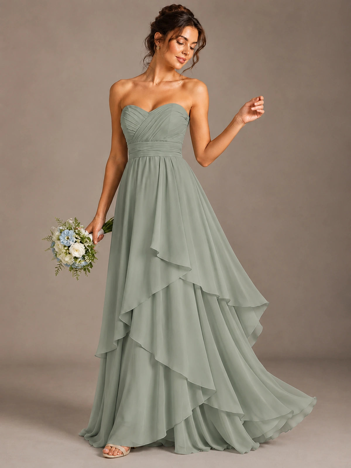 Strapless Ruffle A-Line Maxi Dress