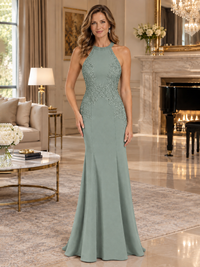 Halter Neckline Lace Appliques Mother of The Bride Dresses